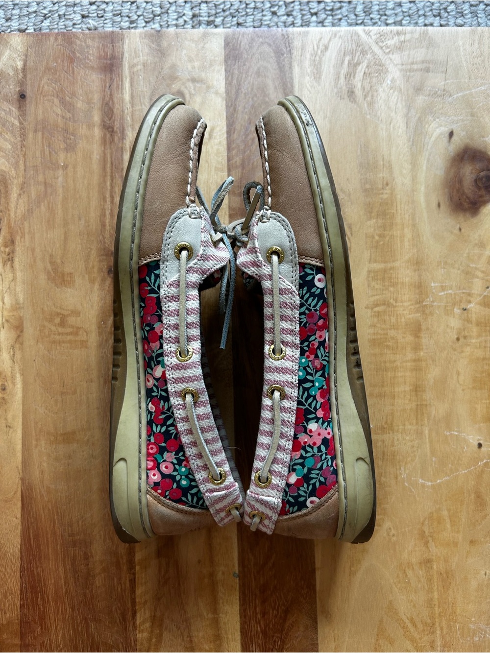 Sperry Angelfish Floral Stripe Tan Boat Shoes